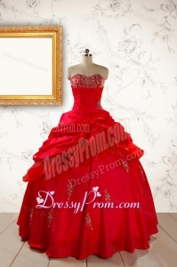 2015 Beautiful Beading Sweetheart Quinceanera Dress in Red