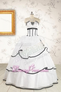 2015 Cheap Appliques and Ruffles White and Black Quinceanera Dresses