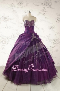 2015 Modern Purple Sweetheart Appliques Quinceanera Dresses