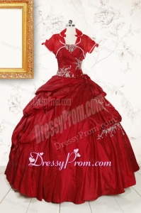 2015 Puffy Appliques Wine Red Remarkable Quinceanera Dresses