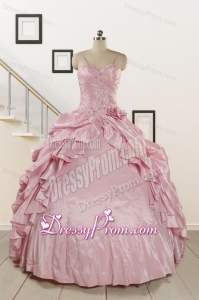 2015 Sweet Spaghetti Straps Beading Pink Quinceanera Dresses