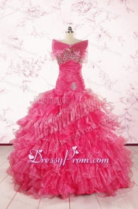 2015 Sweetheart Sequins Ruffles Unique Hot Pink Quinceanera Dresses