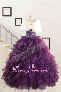 2015 Luxurious Beading and Ruffles Quinceanera Dresses in Purple