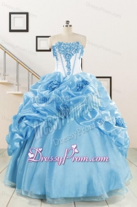 2015 New Style Sweetheart Baby Blue Quinceanera Dresses with Appliques