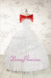 White Ball Gown Formal Quinceanera Dresses with Sequins and Ruffles