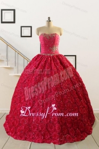 2015 Customize Special Fabric Beading Sweet 16 Dress in Coral Red