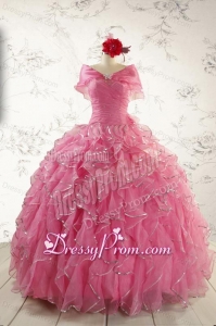 2015 New Style Rose Pink Quinceanera Dresses with Beading