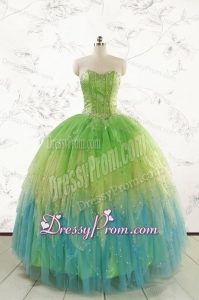 2015 New Style Beading and Ruffles Quinceanera Dresses in Multi-color