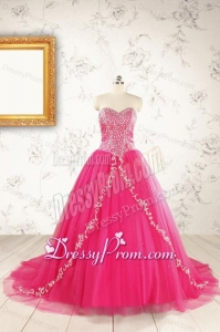 2015 Beautiful Hot Pink Quinceanera Dresses with Beading and Appliques