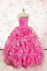 2015 Pretty Hot Pink Quinceanera Dresses with Appliques and Ruffles