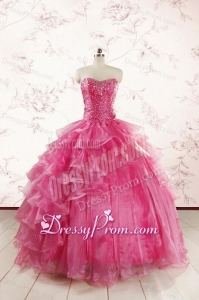 Hot Pink Sweetheart Beading Quinceanera Dresses with Brush Train