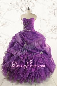 Romantic Purple Ball Gown 2015 Quinceanera Dress with Appliques and Ruffles