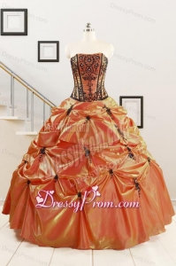 2015 Cheap Appliques Quinceanera Dresses in Orange Red and Black