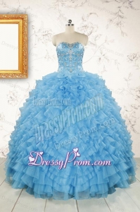 2015 Pretty Sweetheart Baby Blue Sweet 15 Dresses with Beading