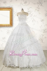 2015 Puffy Appliques Quinceanera Dress in White