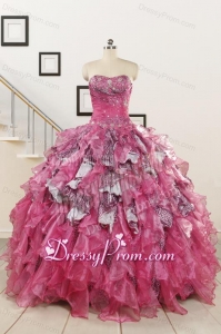 Exclusive Beading Hot Pink Sweet 15 Dress with Leopard