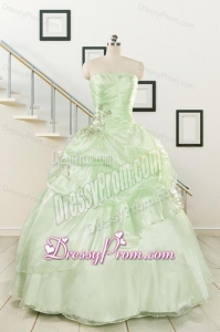 2015 Cheap Beading Strapless Yellow Green Quinceanera Gowns