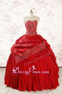 2015 Red Affordable Sweetheart Beading Quinceanera Dresses