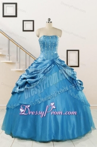 2015 Spring Fashionable Appliques Teal Quinceanera Dresses