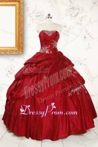 Wine Red Appliques Sweetheart 2015 Quinceanera Dress