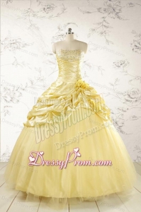 Yellow Sweetheart Ball Gown Quinceanera Dress for 2015