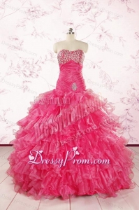 2015 Top Seller Sweetheart Hot Pink Quinceanera Dresses with Ruffles