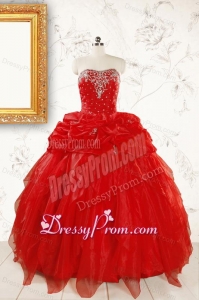 Most Popular Sweetheart Ball Gown Beading Red Quinceanera Dresses