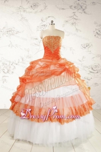 2015 Perfect Strapless Quinceanera Dresses with Beading