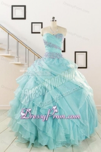 Beading and Ruffles Pretty Quinceanera Dresses in Turquoise for 2015