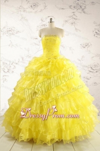 New Style Yellow Quinceanera Dresses with Beading and Ruffles