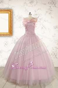 2015 Light Pink Appliques Strapless Sweet 16 Dresses with Wrap
