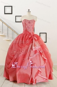 Cheap Strapless Ball Gown Quinceanera Dresses in Watermelon for 2015