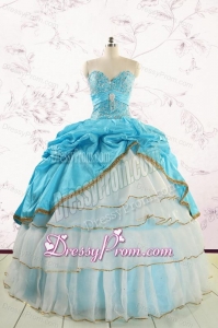 Custom Made Sweetheart Aqua Blue Quinceanea Dresses with Beading