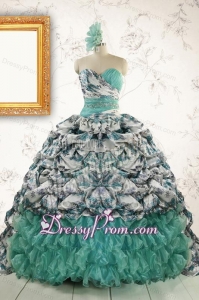 Exquisite Turquoise Sweep Train Quinceanera Dresses with Beading For 2015