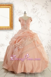 New Style Beading Quinceanera Dresses in Peach For 2015