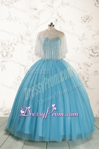 2015 Ball Gown Baby Blue Beading Quinceanera Dress with Wraps