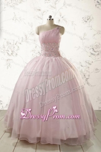 2015 One Shoulder Beading Light Pink Quinceanera Dresses
