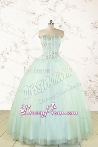 Cheap 2015 Light Blue Sweet 15 Dresses with Beading