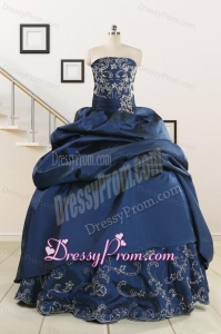 Custom Made Navy Blue Embroidery Quinceanera Dresses with Appliques