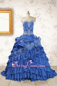 Modern Brush Train Appliques Sweet 15 Dresses in Royal Blue