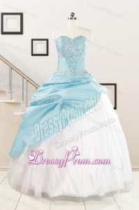 Pretty Beading Blue and White Quinceanera Dresses for 2015