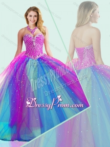 Big Puffy Beaded Quinceanera Dress in Multi Color