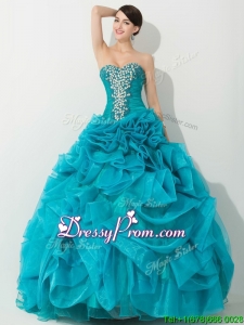 Princess Teal Sweet 16 Dress with Beading and Rolling Flowers