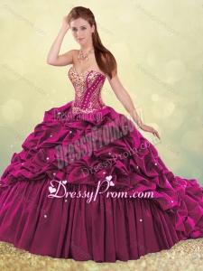 Beautiful Brush Train Quinceanera Dress with Beading and Bubbles