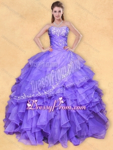 Big Puffy Applique Eggplant Purple Quinceanera Dress in Organza