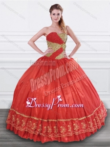 Latest Beaded and Applique Taffeta Quinceanera Dress in Red and Gold