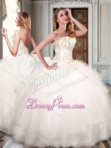 Simple Strapless White Quinceanera Dresses with Appliques and Beading