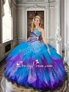 Baby Blue and Purple Sweet 16 Dress with Beading and Ruffles