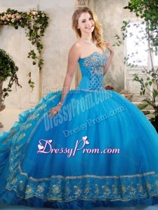Big Puffy Teal Sweet 16 Dress with Beading and Appliques