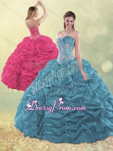 Latest Taffeta Teal Quinceanera Dress with Beading and Bubbles
